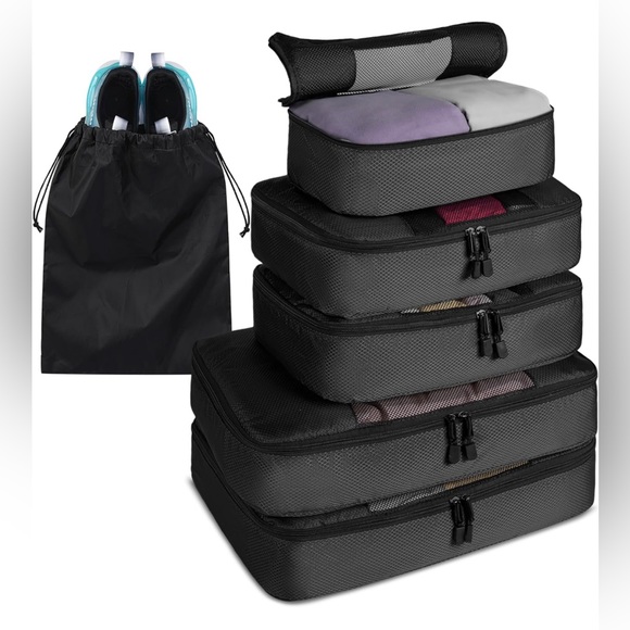 Brand New 6 Set Travel Packing Cube in 4 Sizes with Laundry Bag/Black - Picture 1 of 12